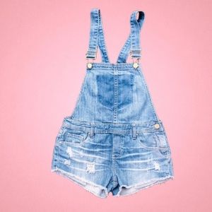 Blank NYC distressed denim short overalls size 25